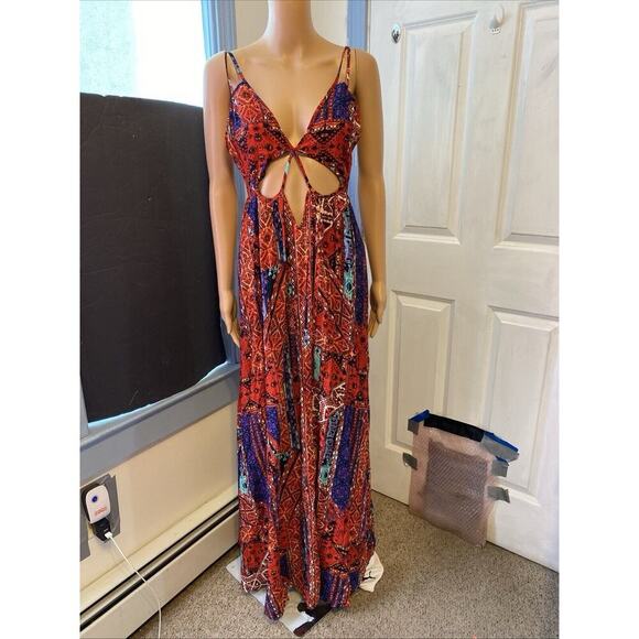 Women Bohemian Maxi Dress M Sexy Cut Out Babydoll Cottagecore Romantic Coastal - Picture 13 of 14